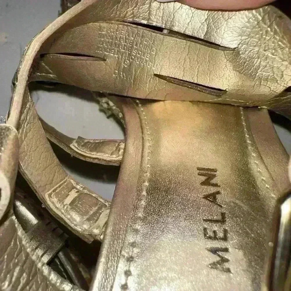 Antonio Melani Gold Strap Platform Wedge Espadrilles Sandals Sz 7 Shoes - Picture 3 of 4